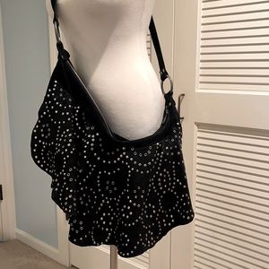 Riveted Suede slouchy messenger style bag